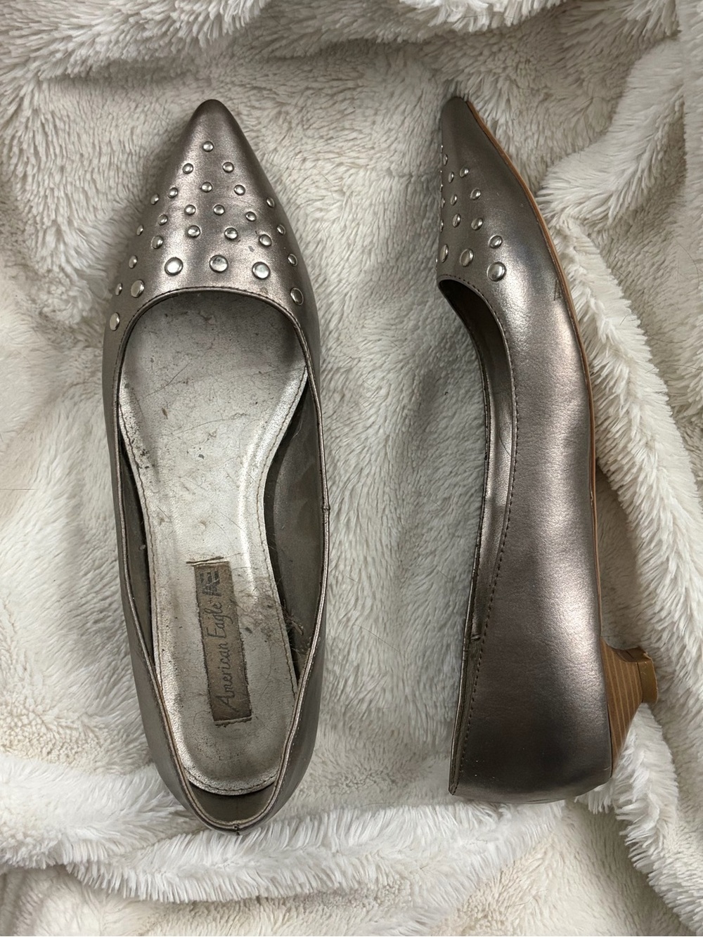 American Eagle Outfitters Metallic Pewter Studded Pointed Flats